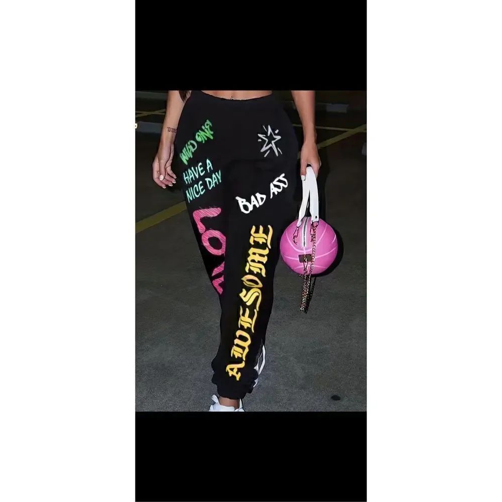NWT Black graphic, hip-hop, joggers.Tag says Size 2xl but runs smaller see pics.